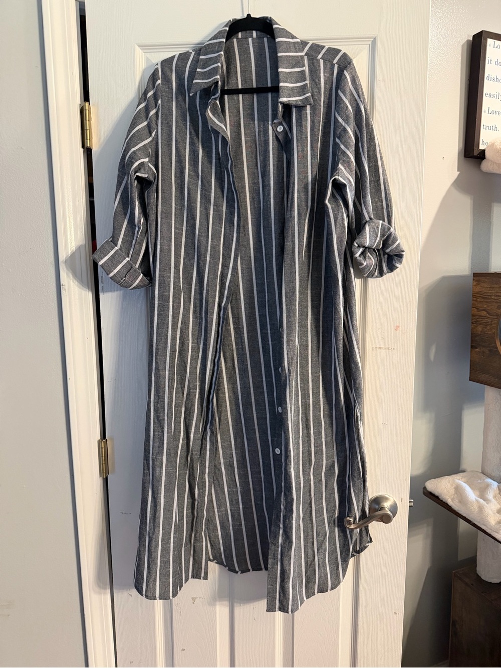 SHEIN Gray & White Vertical Stripe Shirt/Dress